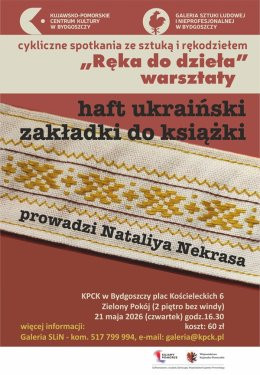 Bydgoszcz Wydarzenie Inne wydarzenie Cykliczne spotkania ze sztuką i rękodziełem „Ręka do dzieła” – haft ukraiński: zakładki do książki